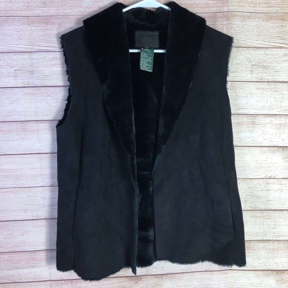Lauren Ralph Lauren Black Faux Fur Suede Vest SzL‎